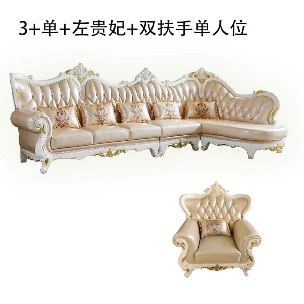European solid wood leather corner concubine sofa living room small apartment L-shaped corner sofa combination simple leather so - Image 8