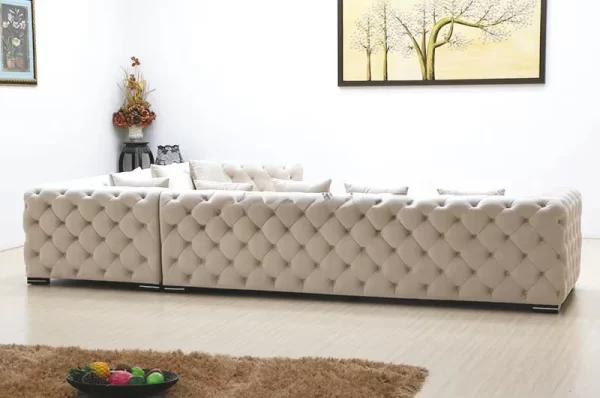 Modern Button Tufted L-shaped Curved Chesterfield Sofa Upholstered Velvet Corner Sofa Sets Living Room Sofa Set Modular - Image 6
