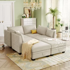 U-Style Sectional Sofa Bed, Reversible Chaise, Storage Sofa