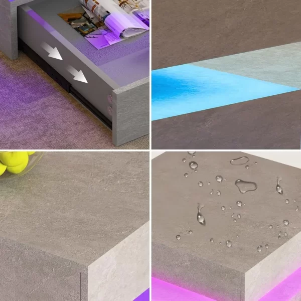 LED Coffee Table for Living Room,2-Tier Modern High Gloss Square Middle Center Table with Storage Drawers - Image 5