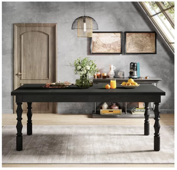 Wood Black Dining Table for 4-6 People, 62” Farmhouse Large Rectangle Kitchen Table, Modern Dinner Table Kitchen & Dining Room - Image 3