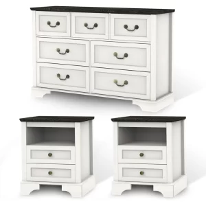 Farmhouse Bedroom Set Rustic Wood 6 Drawer Dresser and Nightstands Chest of Drawers Wide Storage 3 Pieces Bedroom Furniture Set
