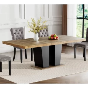 Extendable Dining Room Table for 4 6 8 10 People, 63"-78.74" Wooden Transformer Kitchen Dining Table with Black Double Sturdy