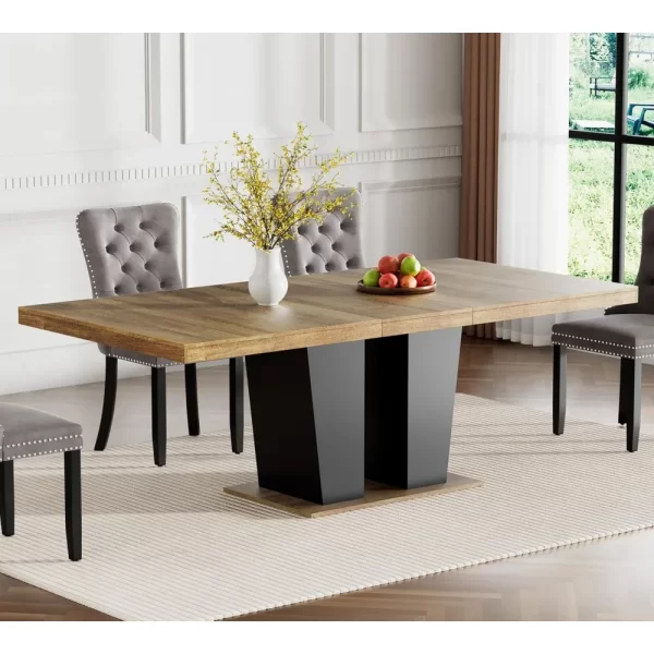 Extendable Dining Room Table for 4 6 8 10 People, 63"-78.74" Wooden Transformer Kitchen Dining Table with Black Double Sturdy
