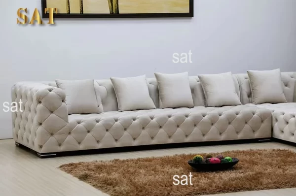 Modern Button Tufted L-shaped Curved Chesterfield Sofa Upholstered Velvet Corner Sofa Sets Living Room Sofa Set Modular - Image 10