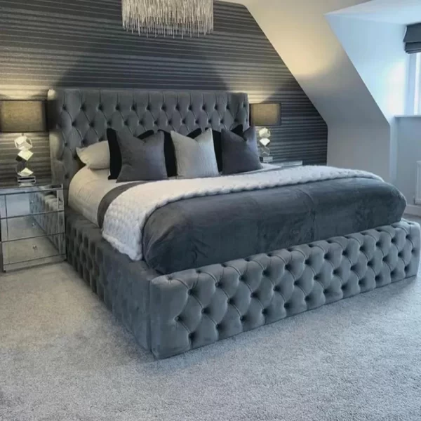 Luxury Bedroom Furniture Set Luxury King Size Bed Classic Up-holstered Diamond Tufted Platform Bedroom Bed Frame Queen Size - Image 6
