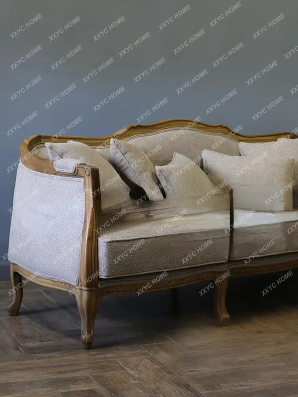 American antique oak three-person sofa small apartment living room fabric sofa - Image 3