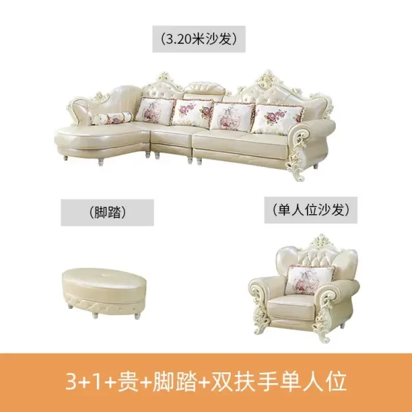 European leather sofa combination living room size luxury European villa American solid wood corner sofa - Image 5