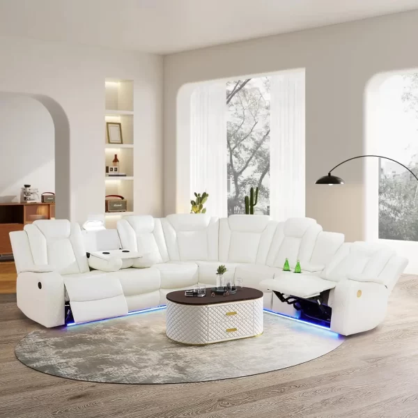 Sofa Living Room, Power Reclining Sectional Sofa USB Chargers And Storage Console, Leather Recliner Sofa For Living Room Set - Image 8