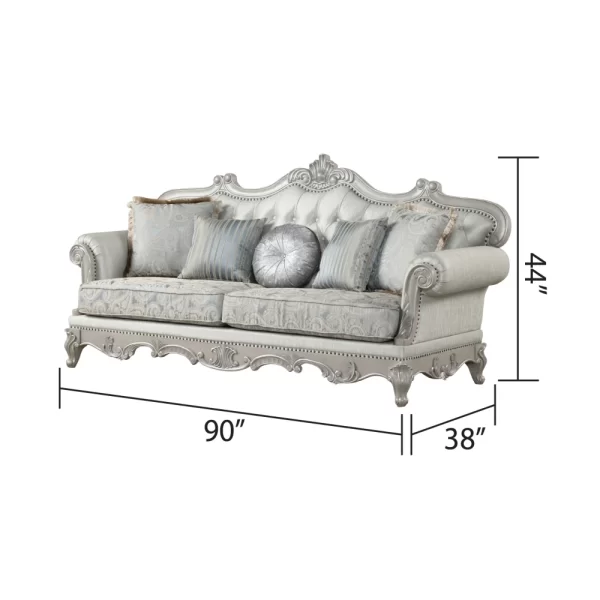 Tuscan Velvet Fabric Living Room Set - Silver Wood, 2Pc - Image 3