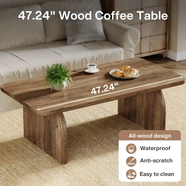 Rectangle Coffee Table, 47-Inch Wood Rectangular Living Room Table, Farmhouse Accent Center Low Cocktail Tea Table with Sturdy - Image 6