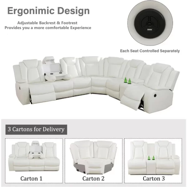 Power Reclining Sectional Sofa USB Chargers and Storage Console, Leather Recliner Sofa for Living Room Furniture Set - Image 5