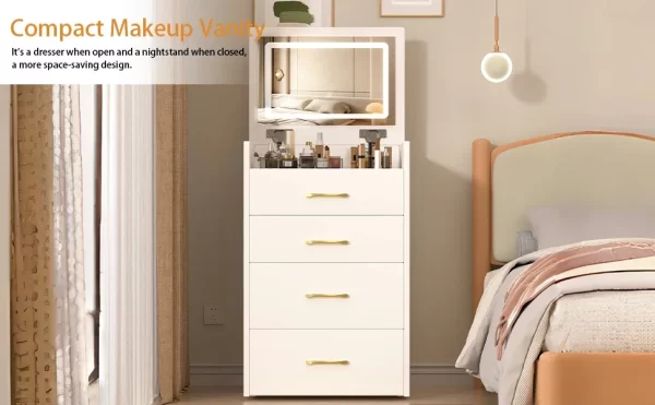 3 in 1 Vanity Desk with Plip Top Mirror and Lights,Compact Vanity Set with Visible Glass Desktop,Small Makeup Vanity Table - Image 7