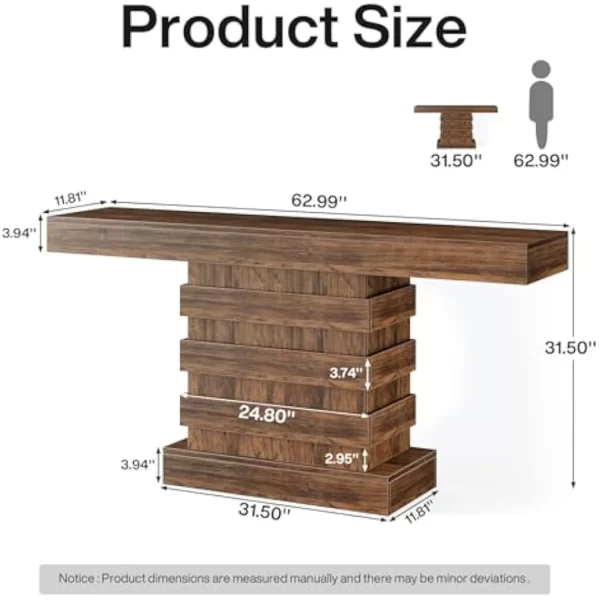 63-Inch Farmhouse Console Table, Unique Long Narrow Entryway Table, Foyer Accent Table, Sofa Table for Living Room, Rustic Brown - Image 6