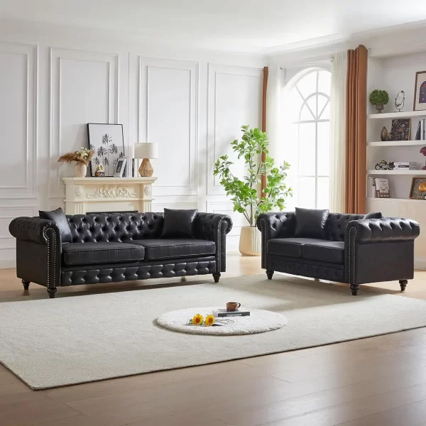 2-Piece Tech Fabric Upholstered Living Room Sofa Set, Including 3-Seater Sofa and Loveseat with Four Pillows Included - Image 9