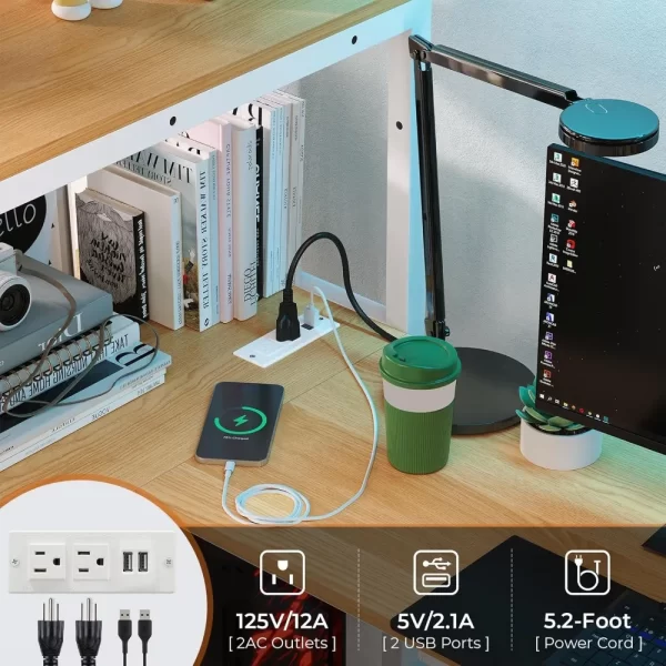 Twin Loft Bed with L-Shaped Desk, LED Lights,Charging Station LED Loft Bed Frame with 3 Storage Shelves and 3 Fabric Drawers - Image 3
