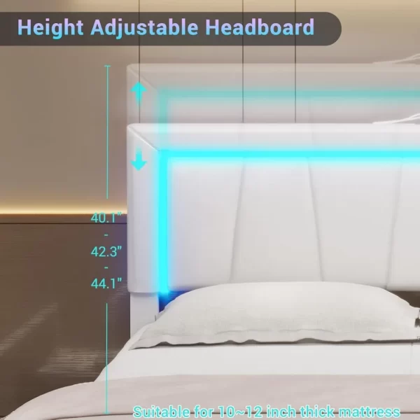 California King Bed Frame with 4 Storage Drawers,White Artificial Leather Upholstered Headboard, No Spring Needed, Noise Free - Image 2