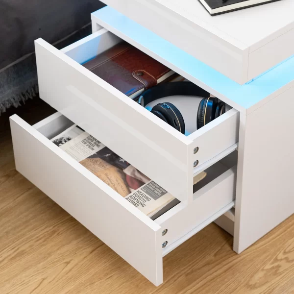 Nightstand RGB LED Light Bedside Table Cabinet with 2 Drawer Bedroom High Gloss - Image 3