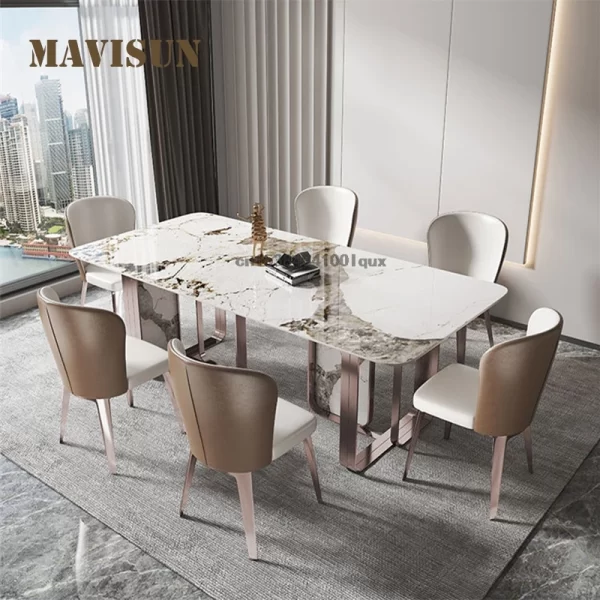 Italian Style Minimalist Dining Table Set Villa Home Furniture Kitchen Rectangle Table For Apartment Luxury 6 Chair Dining Table - Image 2