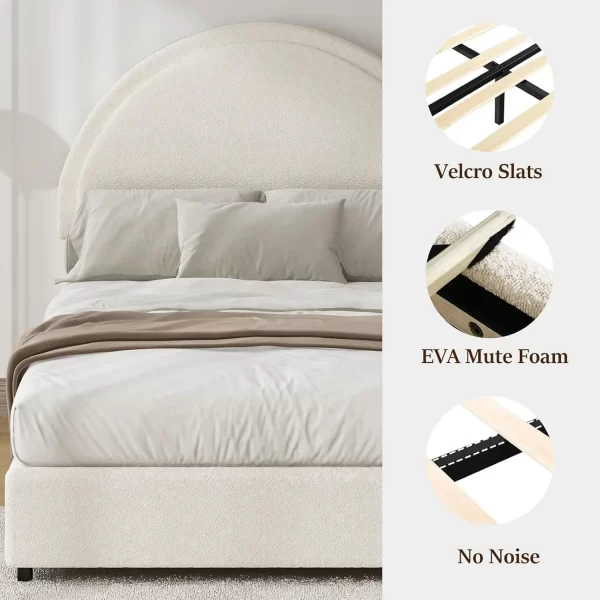 Twin Size Bed Frame, Upholstered Boucle Bed Frame With Headboard, Modern Twin Beds, Soft Arch Shaped Round Headboard, No Box - Image 3