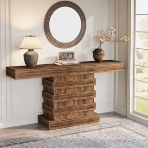 63-Inch Farmhouse Console Table, Unique Long Narrow Entryway Table, Foyer Accent Table, Sofa Table for Living Room, Rustic Brown