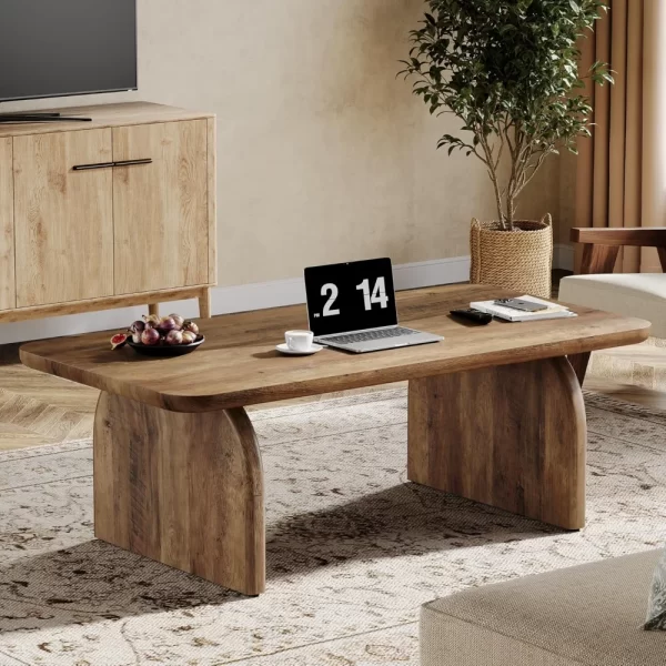 Rectangle Coffee Table, 47-Inch Wood Rectangular Living Room Table, Farmhouse Accent Center Low Cocktail Tea Table with Sturdy - Image 4