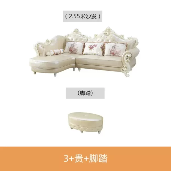 European leather sofa combination living room size luxury European villa American solid wood corner sofa - Image 13