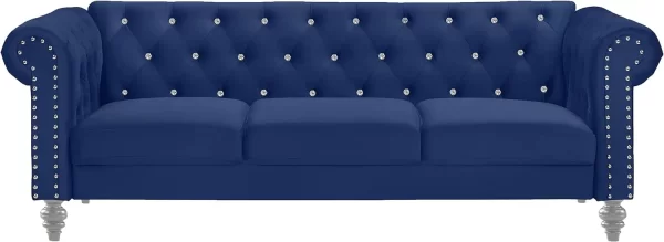 living room sofas Glam Emma Velvet Three Seater Chesterfield Style Sofa for Small Spaces with Crystal Button Tufts sofas - Image 8