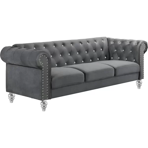 living room sofas Glam Emma Velvet Three Seater Chesterfield Style Sofa for Small Spaces with Crystal Button Tufts sofas - Image 5