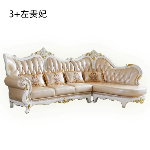 European solid wood leather corner concubine sofa living room small apartment L-shaped corner sofa combination simple leather so - Image 10