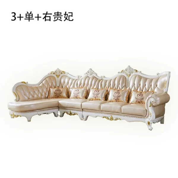 European solid wood leather corner concubine sofa living room small apartment L-shaped corner sofa combination simple leather so - Image 5