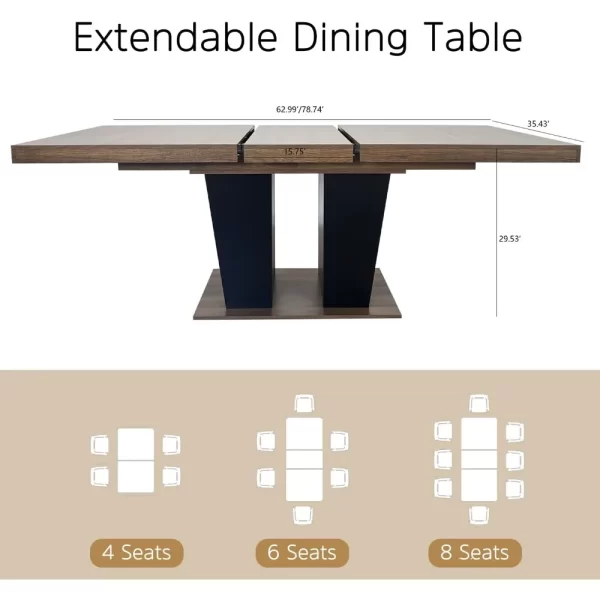 Extendable Dining Room Table for 4 6 8 10 People, 63"-78.74" Wooden Transformer Kitchen Dining Table with Black Double Sturdy - Image 2