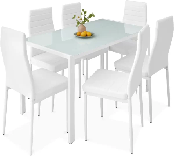5-Piece Glass Dining Set, Modern Kitchen Table Furniture for Dining Room, Dinette, Compact Space-Saving w/Glass Tabletop - Image 11