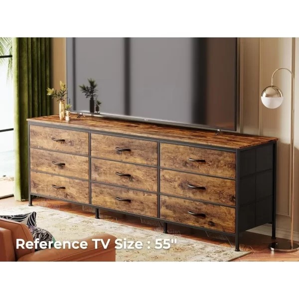 9 Drawer Dresser, 63 Inch TV Stand for 55, 65, 70 Inch TV, Large Long Fabric Dresser for Bedroom - Image 5