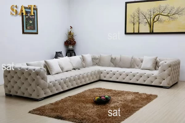 Modern Button Tufted L-shaped Curved Chesterfield Sofa Upholstered Velvet Corner Sofa Sets Living Room Sofa Set Modular - Image 9