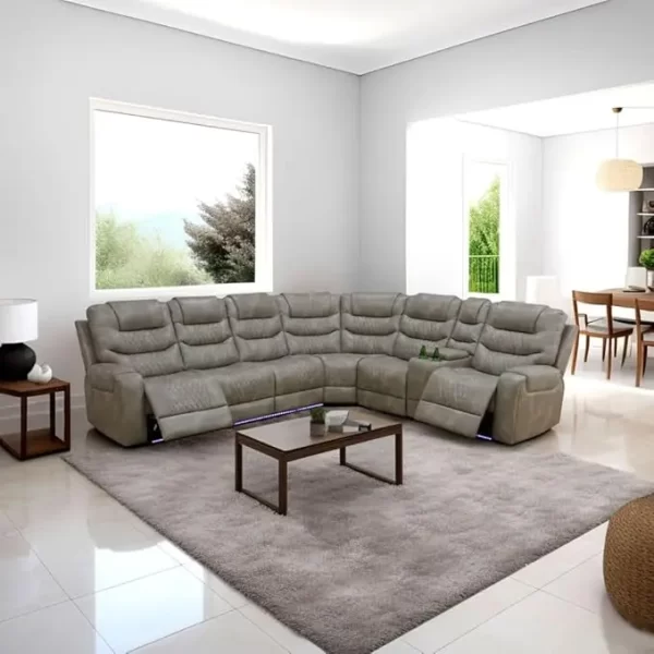Power Reclining Sectional Sofa USB Chargers and Storage Console, Leather Recliner Sofa for Living Room Furniture Set - Image 8