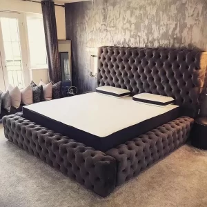 Luxury Bedroom Furniture Set Luxury King Size Bed Classic Up-holstered Diamond Tufted Platform Bedroom Bed Frame Queen Size