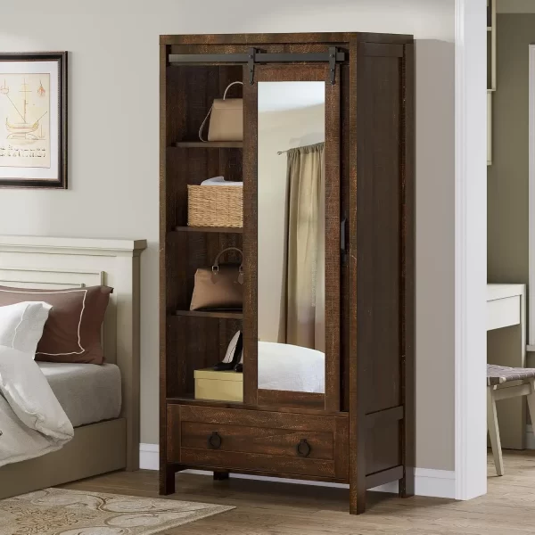 Bathroom Storage Cabinet - Tall Storage Cabinet with Full Length Mirror, Farmhouse Bathroom Cabinets with Doors and Drawers - Image 7