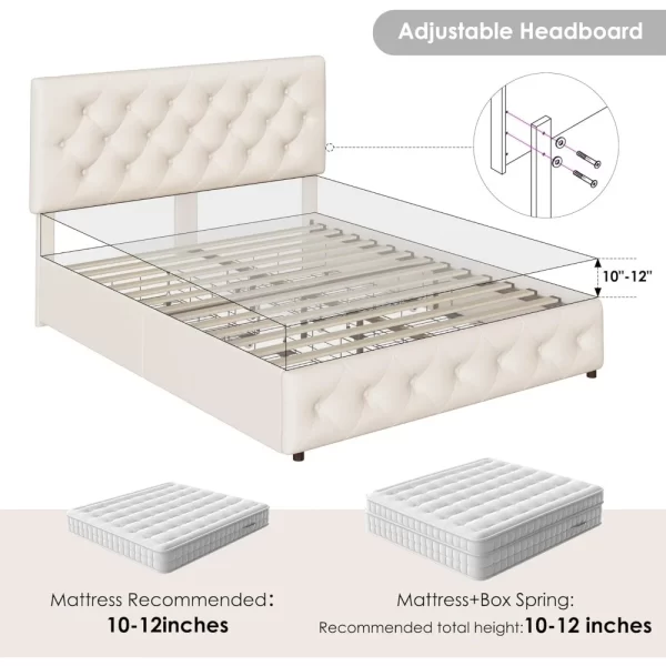 Modern Upholstered Bed Frame with 4 Storage Drawers, Button Tufted Headboard Design, Solid Wooden Slat Support, Easy Assembly - Image 6