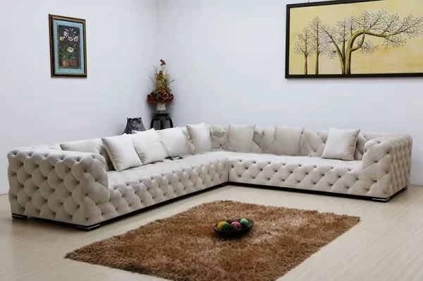 Modern Button Tufted L-shaped Curved Chesterfield Sofa Upholstered Velvet Corner Sofa Sets Living Room Sofa Set Modular - Image 2