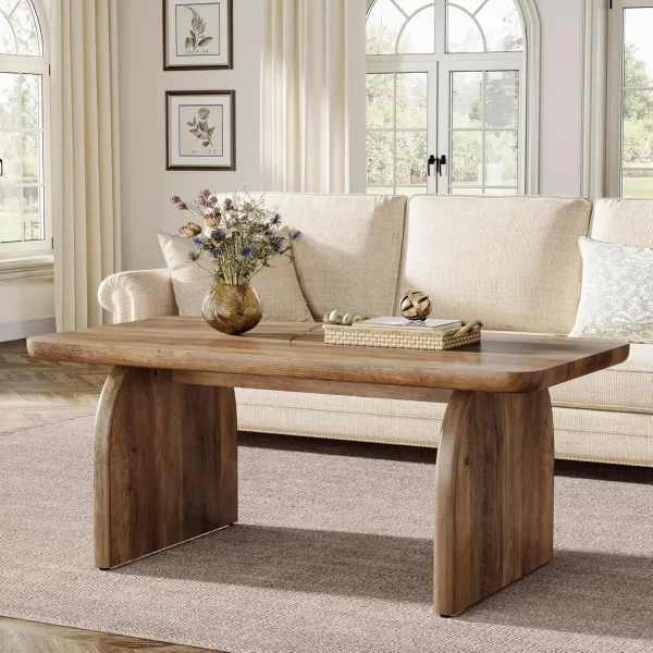 Rectangle Coffee Table, 47-Inch Wood Rectangular Living Room Table, Farmhouse Accent Center Low Cocktail Tea Table with Sturdy - Image 7