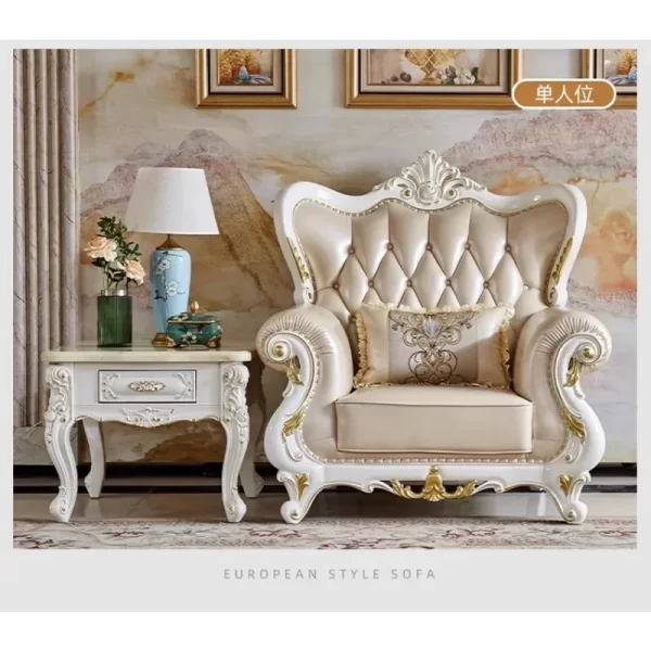 European solid wood leather corner concubine sofa living room small apartment L-shaped corner sofa combination simple leather so - Image 3
