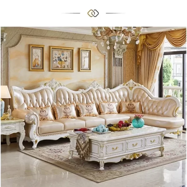European solid wood leather corner concubine sofa living room small apartment L-shaped corner sofa combination simple leather so - Image 4