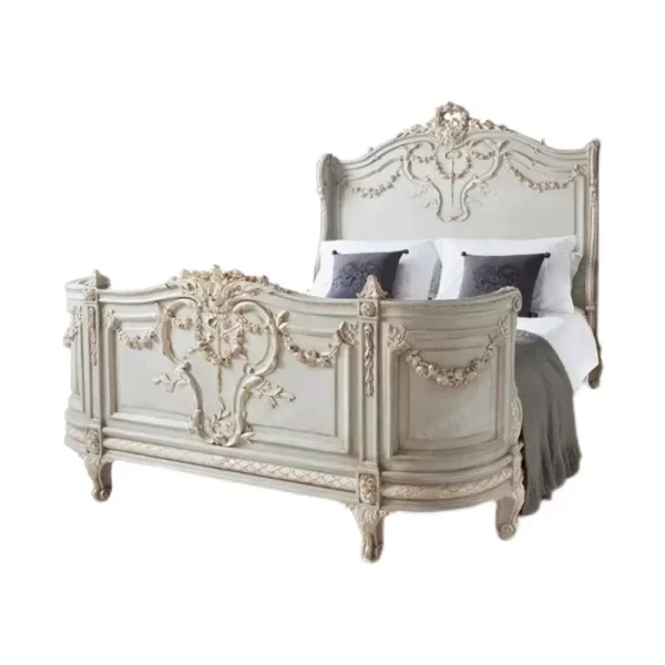 French Vintage Bed Wedding Solid Wood Design Confortable Twin Bed Master Bedroom Classic Full Body Cama De Casal Home Furniture - Image 4