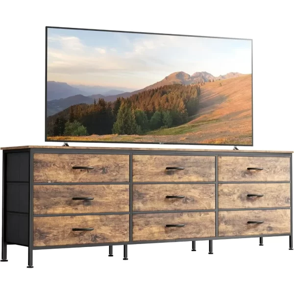 9 Drawer Dresser, 63 Inch TV Stand for 55, 65, 70 Inch TV, Large Long Fabric Dresser for Bedroom - Image 2