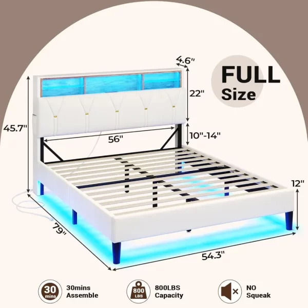 ADORNEVE Full Size Bed Frame with Led Lights and Storage Headboard, LED Bed Frame with Charging Station, Velvet Upholstered Plat - Image 2