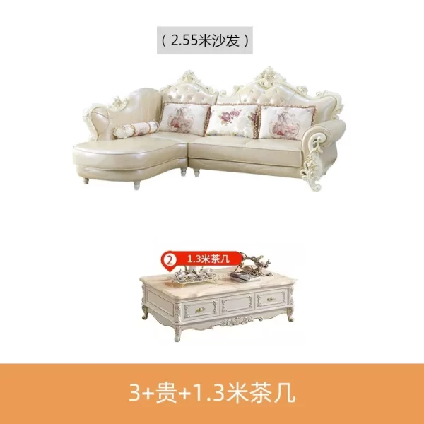 European leather sofa combination living room size luxury European villa American solid wood corner sofa - Image 18