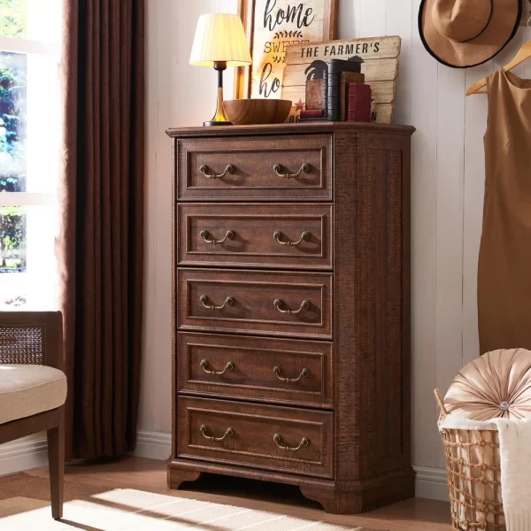 48" Tall Wood Rustic Chest of Drawers, Farmhouse 5 Drawers Dresser, Storage Dressers Organizer for Bedroom - Image 8