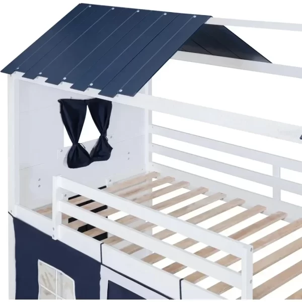 Twin Loft Bunk Bed with Tent,Kids Twin Loft Bed with Ladders,Guardrail,Windows & Roof,Suitable for bedrooms boys and girls - Image 5