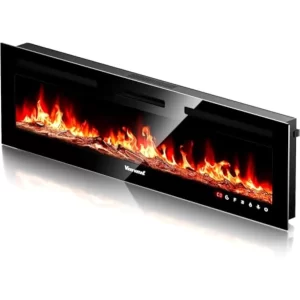 Electric Fireplace 60Inch,Wall Mounted Electric Fireplace Heater with Timer Inserts，TV Stand Touch Screen and Realistic Flame,L